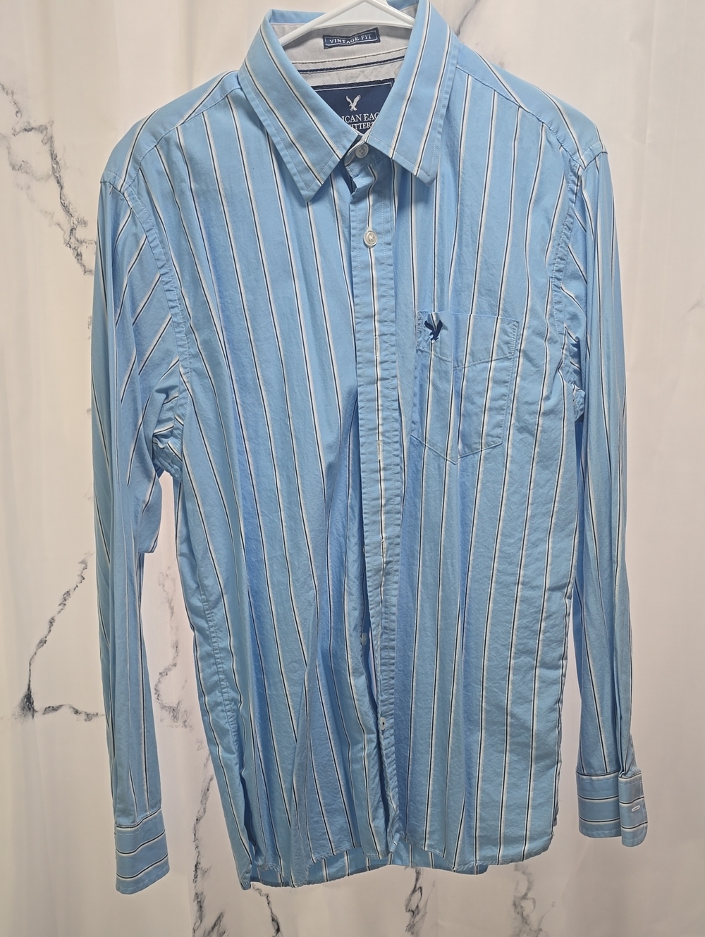 American Eagle Outfitters Blue and White Striped Button-Up Shirt